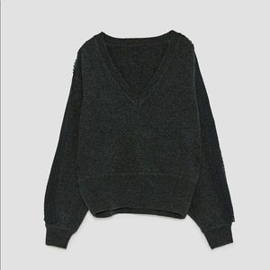 Zara Knit Dark Gray V-neck Sweater